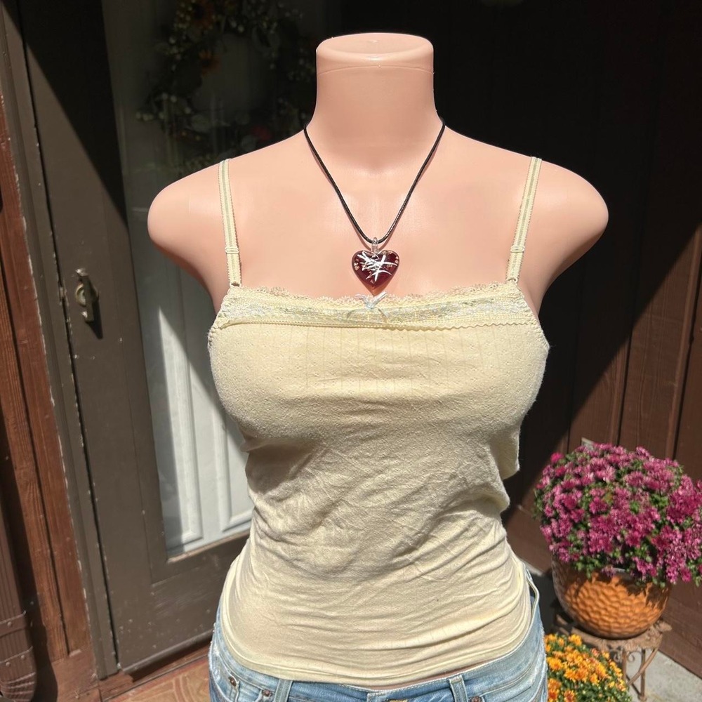 y2k 2000s coquette bow cream lace trim cami top Size S